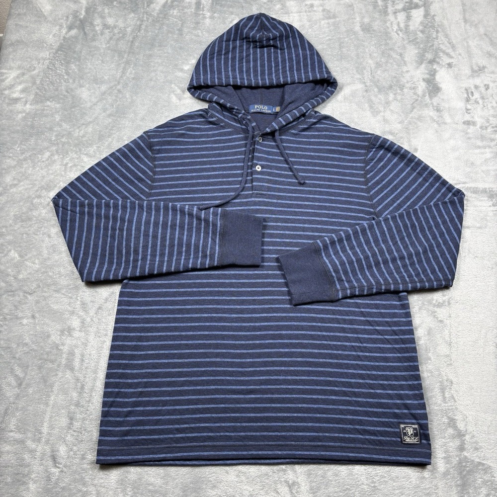 Polo Ralph Lauren Mens Navy Blue Striped Hoodie L/S Shirt Retail $99 Size Large - Picture 4 of 9